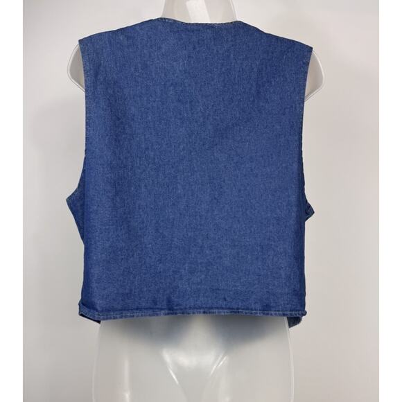 Vintage Vest Large 80s Sun Belt Safari Denim Jean Embroidered | Made In USA - Picture 3 of 10